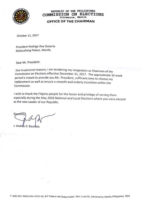 Trackbacks are closed, but you can post a comment. Palace receives resignation letter of Comelec chief ...