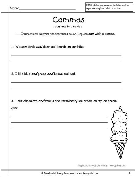 Weekly Grammar Worksheets Commas