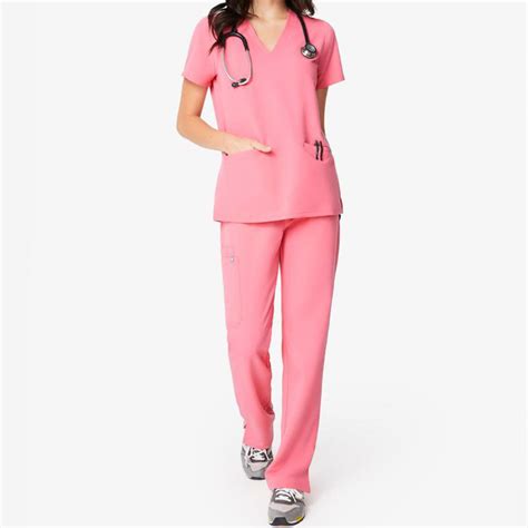 Summer Pink Custom Short Sleeve V Neck Cotton Pediatric Nurses Work