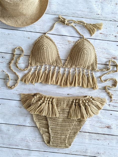 Handmade Crocheted Bikini Set Soft Cotton Yarn Crochet Bikinis Beach Bikinis Crochet