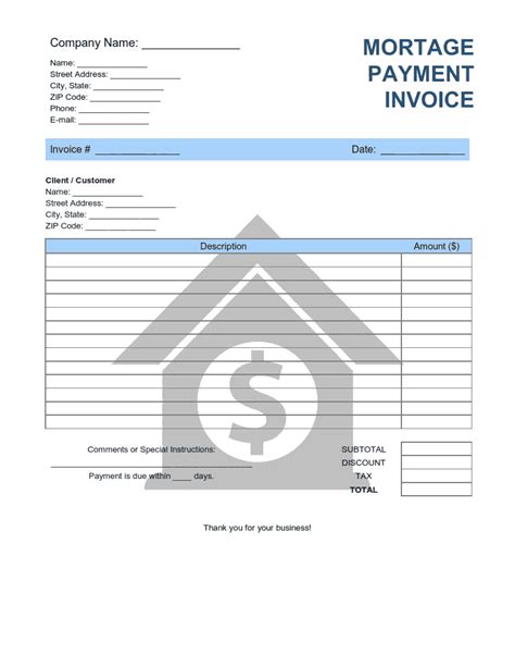 Mortgage Payment Invoice Template Word Excel Pdf Free Download