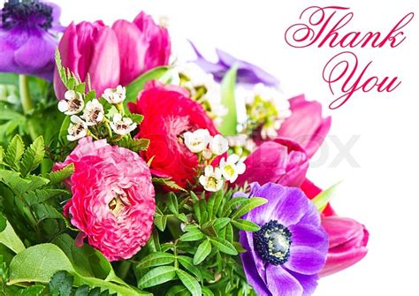 Thank You Colorful Flowers Bouquet Card Concept Stock Photo Colourbox