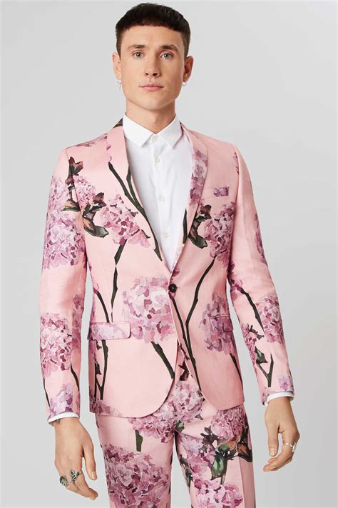 Rossa Skinny Fit Pink Suit Jacket With Floral Print Twisted Tailor