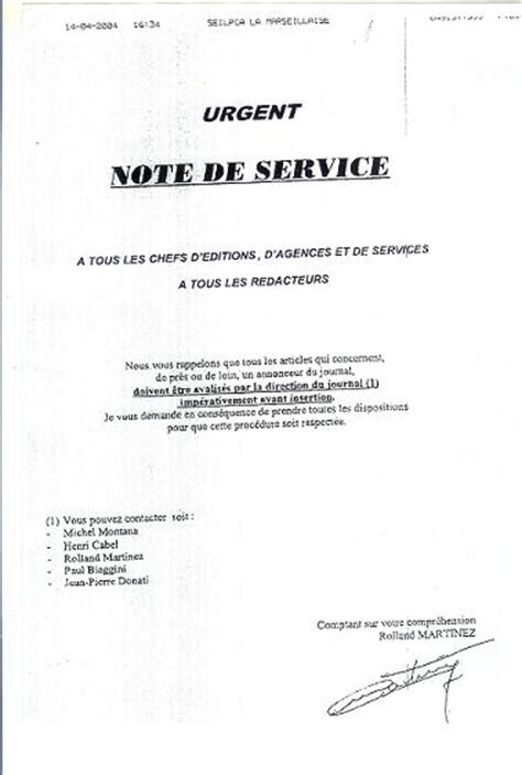 Exemple Personnel Note De Service Horaire De Travail  Note de service