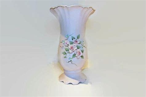 Vintage Lefton China Vase Pink Rose Vase With Handpainted Flowers