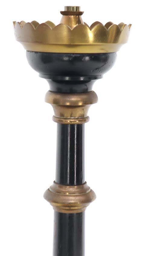 Antique brass arched floor lamp with oak wood base. Pair of Huge Brass Floor Candlesticks Torcheres For Sale at 1stdibs