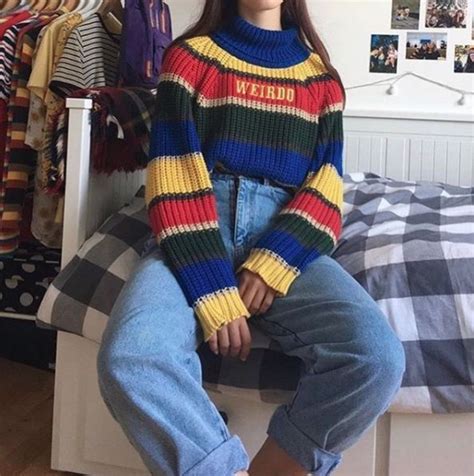 Weirdo Knitted Striped Jumper Retro Outfits Aesthetic Clothes Kid