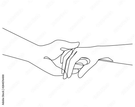 Holding Hands One Line Drawing On White Isolated Background Vector