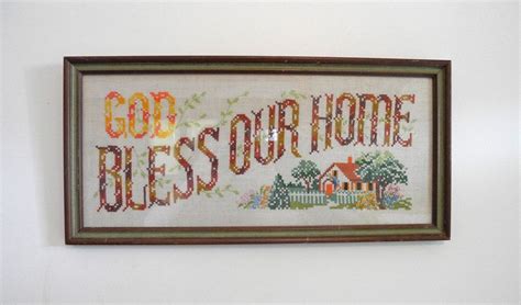 Vintage Framed God Bless Our Home Cross Stitch Sampler 1976 Finished