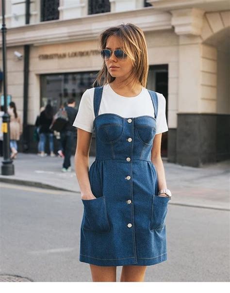 Simple White Top And Denim Dress Denim Dress Denim Fashion Denim Women