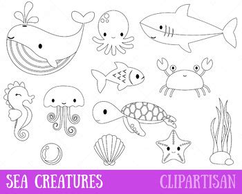 Download more coloring pages & for free. Sea Animals Clipart, Marine Animals Coloring Page by ...