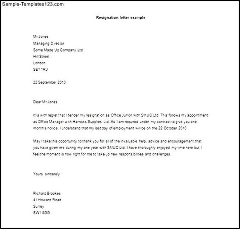 Formal Letter Of Resignation Template Word Doc Sample Templates
