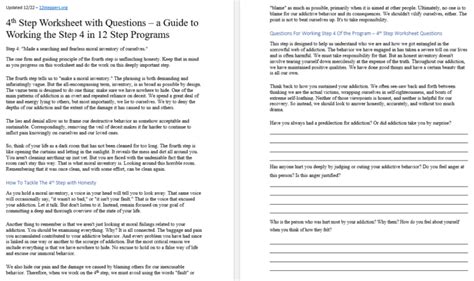 4th Step Worksheet With Questions Free Pdf Download And Print 12