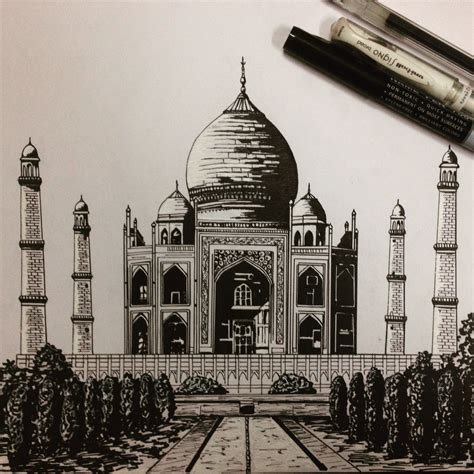 A Drawing Of The Tajwa Mosque In India