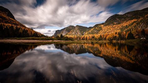 Canada Fall Forest Lake Mountain Reflection Hd Nature