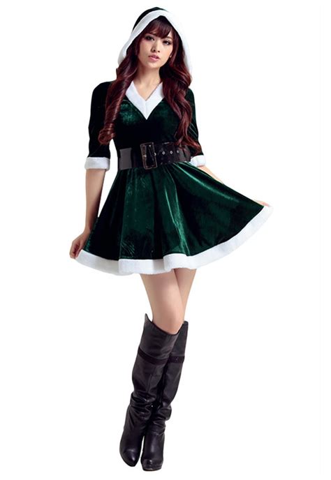 Free Shipping Green Elf Christmas Outfit For Women 3fc150 Santa Costume