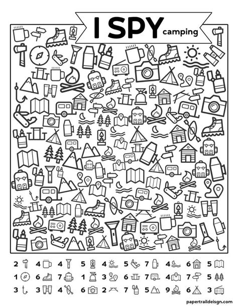 Free Printable I Spy Camping Kids Activity Paper Trail Design Tuna