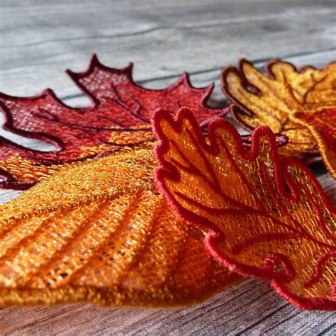 Lace Fsl File Autumn Leaves Set Lace Embroidery 4 X Etsy