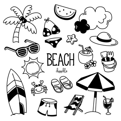 Premium Vector Hand Drawing Styles With Beach Items Doodle Beach