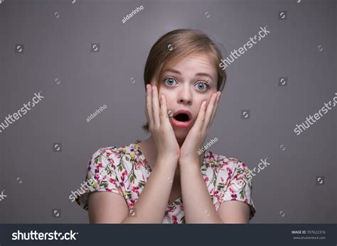 Caucasian Girl Looked Surprised Overwhelmed Astonished Stock Photo