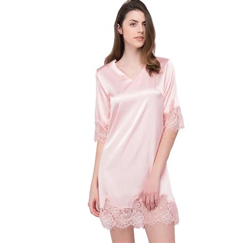 Sweetly Pink Summer Lace Border Night Dress Sexy Women N Neck Nightgown Short Sleepshirts Camisa