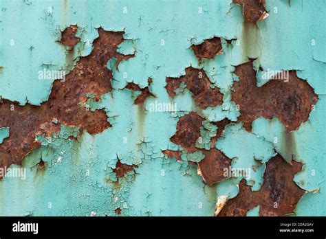 Rusty Metal Background With Peeling Paint Iron Plate Of An Old