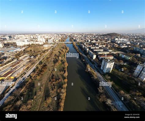 Amazing Aerial View Of Maritsa River And Panorama To City Of Plovdiv