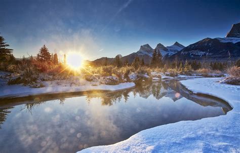 Wallpaper River Winter Mountains Snow Morning Sunrise Dawn Images