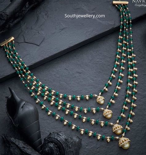 Simple Diamond Emerald Layered Necklace Indian Jewellery Designs