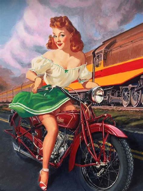 20x16 Signed Pinup Indian 30s Motorcycle By Daniel Vancas Art Etsy Uk