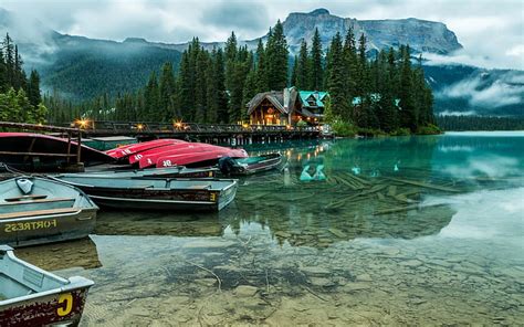 Hd Wallpaper Nature Landscape Lake Hotels Banff National Park Boat