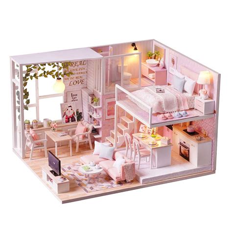 Buy Diy Dollhouse Kit For Adults Miniatures Pink Loft Model Wifegirl