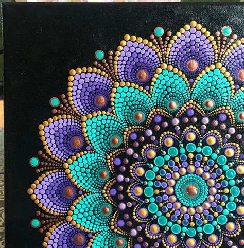 Vibrant Dot Mandala Hand Painted On Black Stretched Canvas Etsy