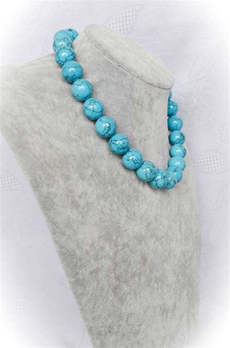 Turquoise Bead Necklace Сhunky Beaded Blue Necklace Blue Etsy