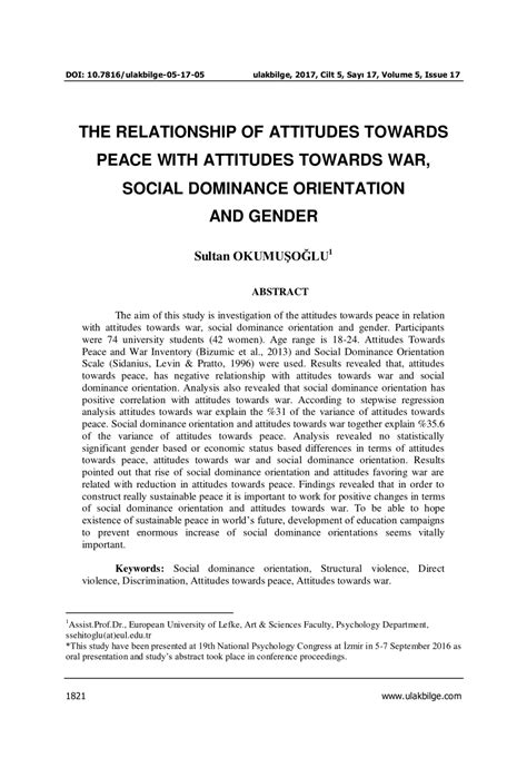 pdf the relationship of attitudes towards peace with attitudes towards war social dominance