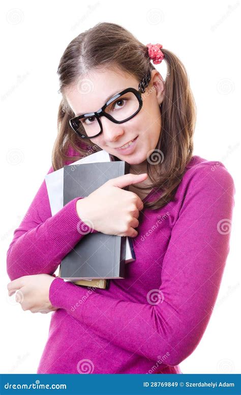 Geek Woman Holding Books Stock Image Image Of Beautiful 28769849
