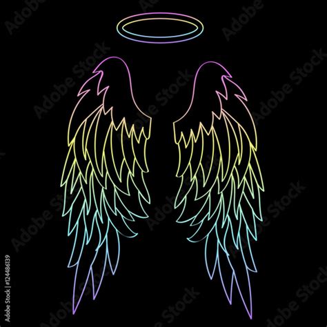 Beautiful Angel Wings With A Halo Isolated On Black Vector Buy This