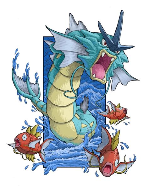 Pokémon Gyarados And Magikarp Original Art Print Etsy