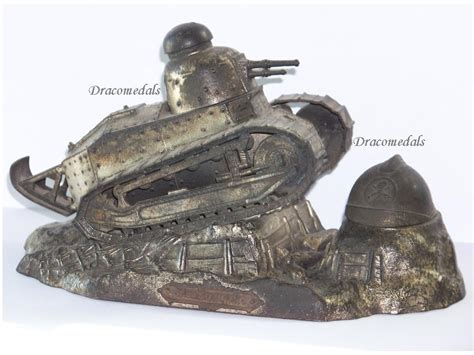 France Trench Art Ww1 Tank Renault Ft17 Military Inkwell 507 Regiment
