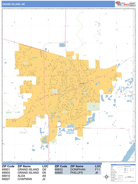 Grand Island Nebraska Zip Code Wall Map Red Line Styl - vrogue.co