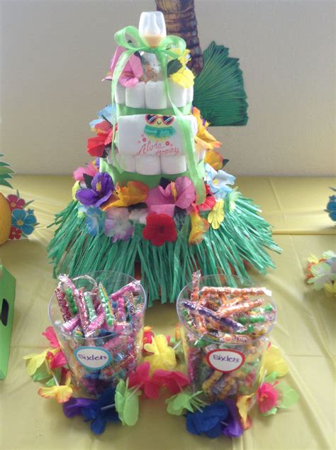 Hawaiian Diaper Cake Baby Girl Shower Themes Diy Baby Shower Ts