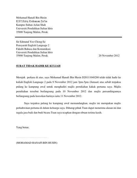 Contoh Surat Rasmi Ketidakhadiran Ke Sekolah