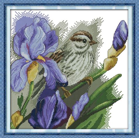 The Sparrow And Flowers Counted Printed On Fabric Dmc 14ct 11ct Cross