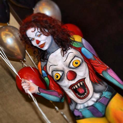 Creepy Pennywise Facepainting Clown Bodypainting Body Painting Female Clown Body Art Painting