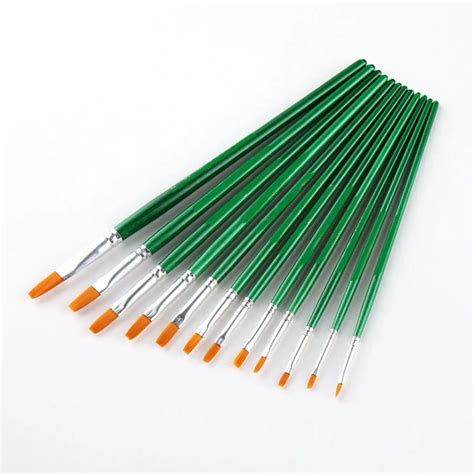 12pieces Round Pointed Tip Hog And Nylon Hairs Green Bar Professional
