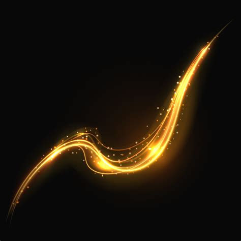 Shiny Gold Glowing Lines Swirl Trail Golden Smoke Vector Light Effect