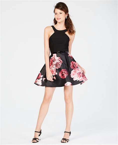 Crystal Doll Juniors Belted Floral Fit And Flare Dress Dresses
