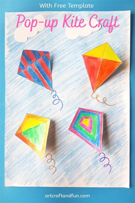Easy Pop Up Kite Craft For Kids Kites Craft Kite Template Crafts