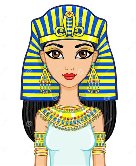 Portret Van De Animatie Egyptische Prinses In Gouden Juwelen Koningin Cleopatra Vector