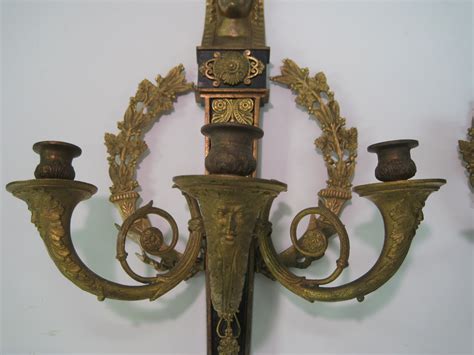 Vintage french art deco brass frosted glass wall sconces pair. EMPIRE GILT BRONZE EGYPTIAN REVIVAL ANTIQUE WALL SCONCES ...